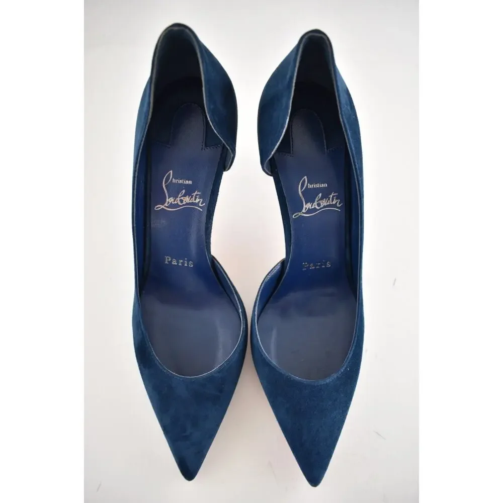 Christian Louboutin Iriza 85 Last Night Navy Blue Suede D'orsay Heel Pump 39.5